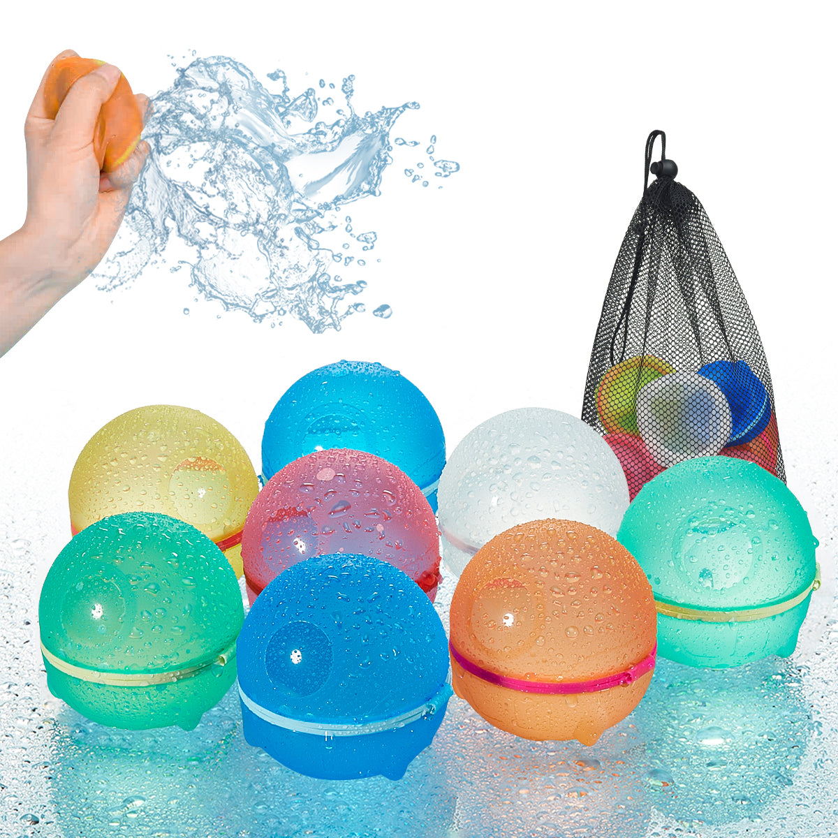 Hiliop Reusable Water Balloons Refillable Magnetic Water Balloons Self Sealing Quick Fill with Mesh Bag-Astronaut Series 8/12/16/32/48 pcs