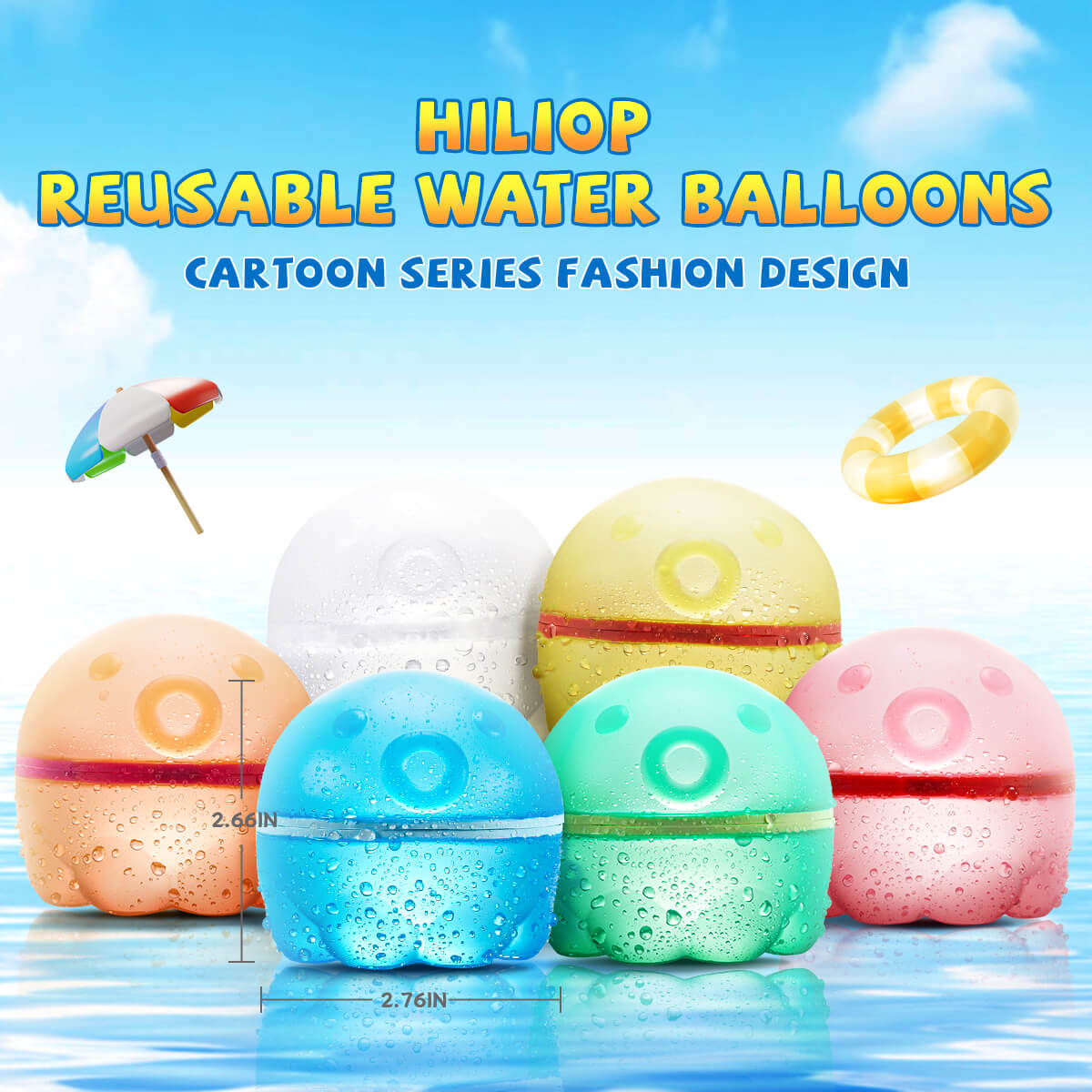 Hiliop Reusable Water Balloons for Kids, Splash Refillable Water Balloons Bombs Self Sealing Quick Fill Magnetic with Mesh Bag-Octopus 8/12/16/32/48 pcs